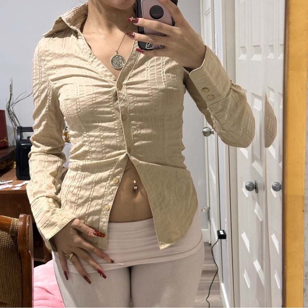 Elegant Beige Button-Down Shirt for Women